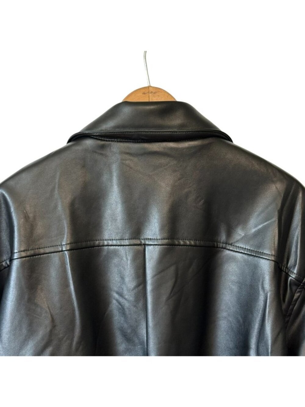 Vintage Shake Wolf Mens Bomber Jacket Faux Leather Black M Flag Lined - Picture 10 of 16